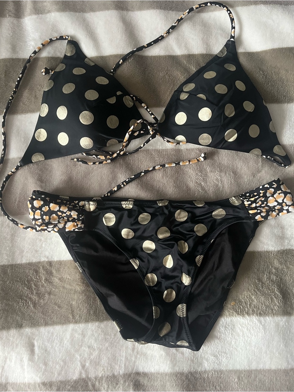 Victoria's Secret Black Bikini with Gold Polka Dots